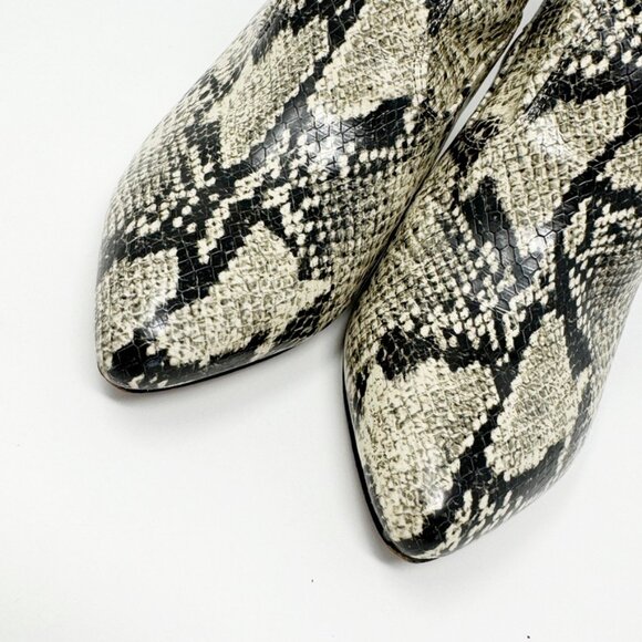 Franco Sarto Womens Cream Black Reptile Faux Leather Zip Heel Bootie Size 8 - Picture 4 of 10